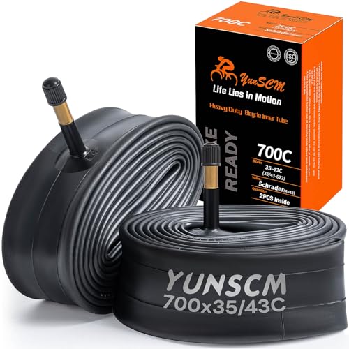 YunSCM 2本,700 35c チューブ 肉厚,米式バルブ48mm,700x35c/43c 自転車 チューブ,適用 700x35c/700x38c/700x40c/700x42c ロードバイク、クロスバイク