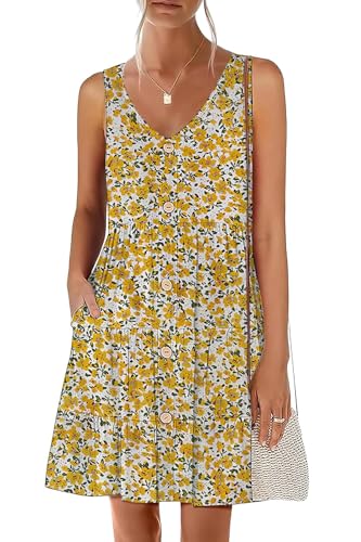 Image of nclook Women's Summer Casual Dress Sweet Cute V Neck Sleeveless Mini Dresses with Pockets