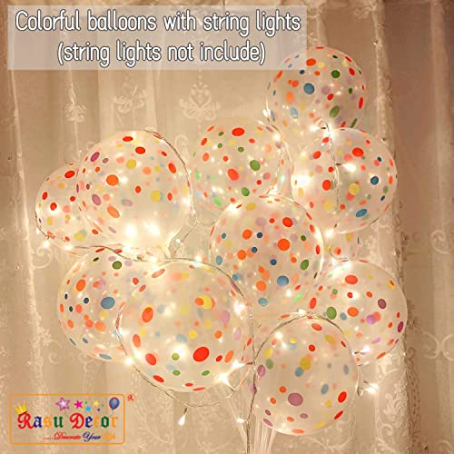 Image of RasuDecor 10 Pieces 12 inch Polka Dot Latex Balloon Transparent and Rainbow Dot Colorful Balloons, 12 Inch Latex Polka Dots Balloons for Kids Women Men Birthday Easter Engagement Wedding, Halloween Party Supplies Decor #RasuImpex (10Pcs 12 inchPolkaDotTrprtRainbow)