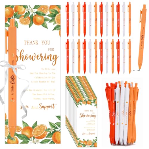 50 Sets Orange Baby Shower Ballpoint Pens for Guests with Greeting Cards