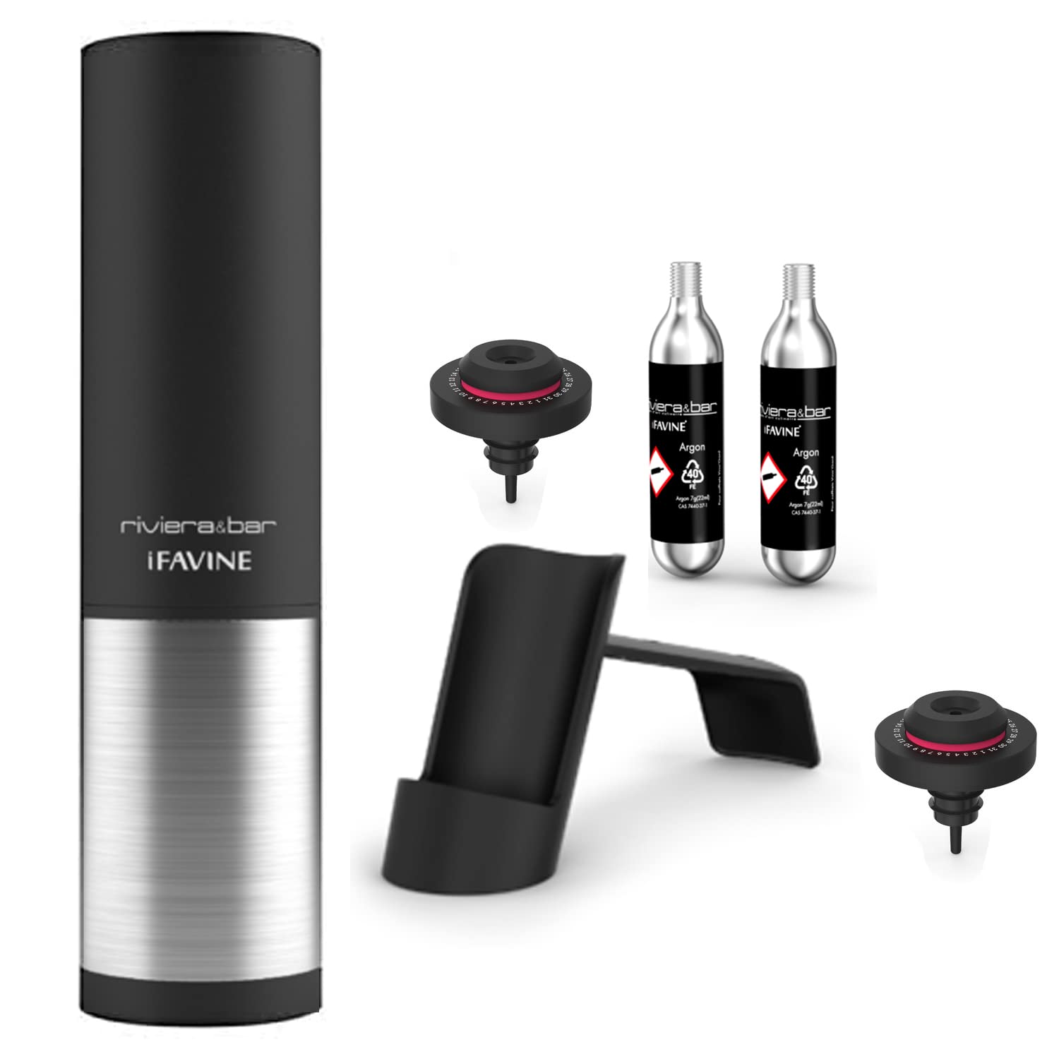Riviera & Bar Coffret 2 Bouchons pour Vin + 2 Cartouches D'argon - BVG350