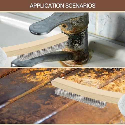 Image of Heavy Duty Stainless Steel Wire Brush, 1Pcs 14 inch | Curved Beechwood, Long Handle, Scratch Brush, For Rust, Metal, Paint, Welding, Automotive & Household Cleaning