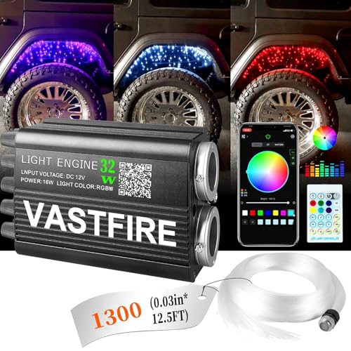 Image of VASTFIRE Starlight Headliner Kit 1300 Piece 0.03in*13.1ft 32W Twinkle & Meteor Dual-Engine 200 Shooting Stars RGBW Fiber Optic Lights Music Sync, DIY Interior Roof Ceiling for SUV /Truck /Jeep