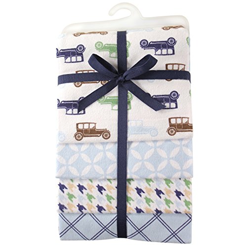 Image of Hudson Baby Unisex Baby Cotton Flannel Receiving Blankets, Blue Cars, One Size
