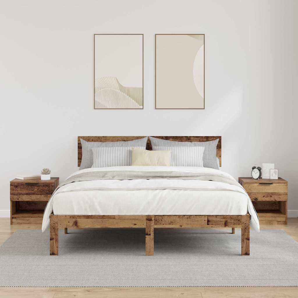 Szafka na łóżko z materiału drewnopochodnego o wyglądzie starego drewna, 40 x 39 x 40 cm, z 2 szufladami i 2 półkami, stolik nocny do sypialni, salonu, korytarza, zajmuje mało miejsca i ma