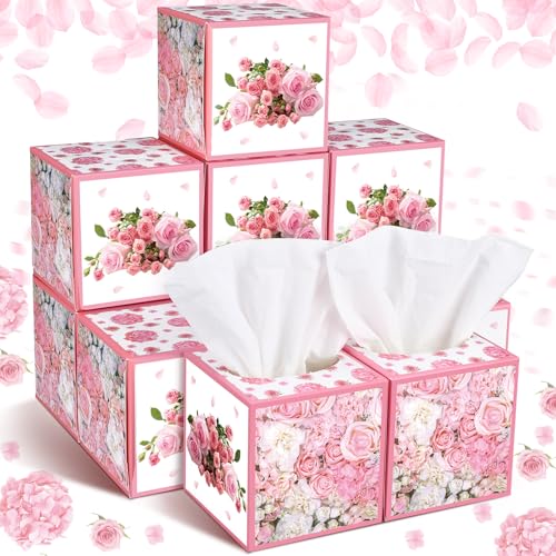 Image of Fourluoo 12 Pack Rose Rose Floral Tissues Cube Boxes, 600 Sheets 3 Ply
