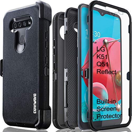 COVRWARE for LG K51 / LG Q51 / LG Reflect Case [Built-in Screen Protector] Holster Belt Swivel Clip Kickstand Heavy Duty Full Body Armor Shockproof Protective Case [Tri Series] - Black