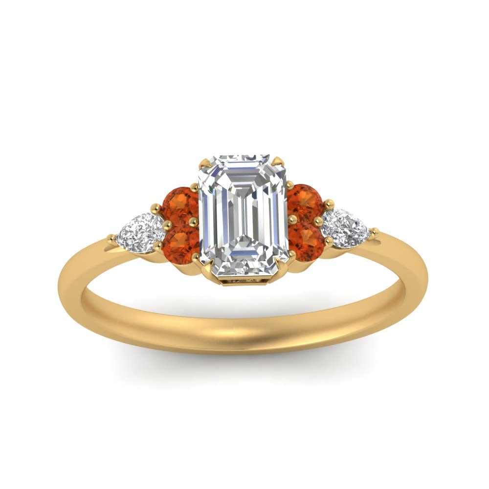 GemsOnClick Choose Your Color Accented Ring Yellow Gold Plated Emerald Shape Side Stone Engagement Rings Gemstone Wedding Promise Gift Casual Wear Party Wear Daily Wear Office Wear Size H to Z