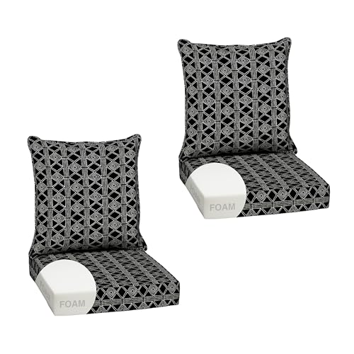 Image of Arden Outdoor Foam Deep Seat Cushion Set, 2-Pack, 24x24, Premium High-Density Foam, Never Flattens, Weather-Proof for Patio Chair Sofa Couch, Black Global Stripe