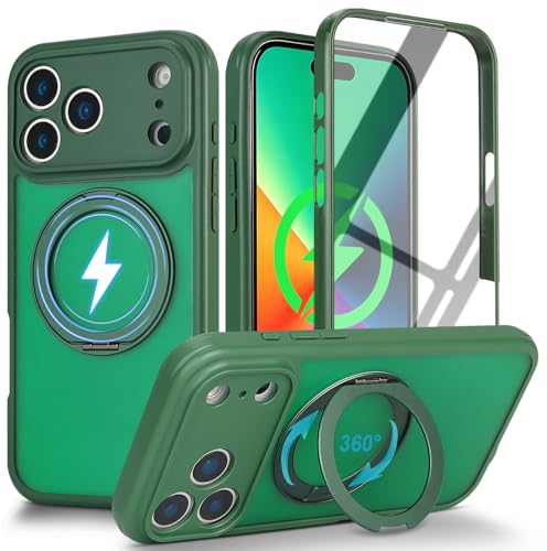 Image of for iPhone 17 Pro Max Case Compatible with MagSafe Full-Body Magnetic Phone Case with Built-in Tempered Glass Screen Protector& Stand for iPhone17 Pro Max Cover, Green