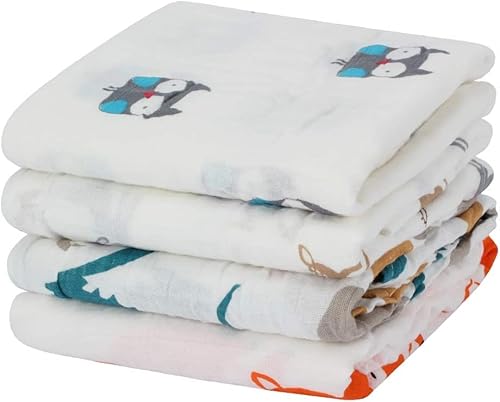 Baby Muslin Swaddle Blankets - Baby Swaddle Blanket For Baby Girl And Baby Boy, Soft Cotton Muslin Swaddle Receiving Blanket, 47 X 47 Inch, Set Of 4, Deer/Owl/Dinosaur/Fox #TOP1