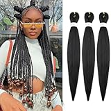 IXIMII 3 packs #1B Pre Stretched Braiding Hair 16 inch Natural Black Braids Hair Soft Prestretched Straight Synthetic Braids Yaki Texture Hair Extensions