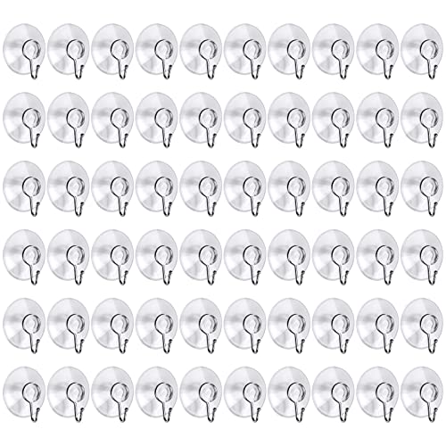 Image of Awpeye 40 Packs Suction Cup Hooks, 1.77 Inches Universal Clear PVC Suction Cups for Shower Removable Window Suction Cups with Hooks for Kitchen Bathroom, Wall, Glass