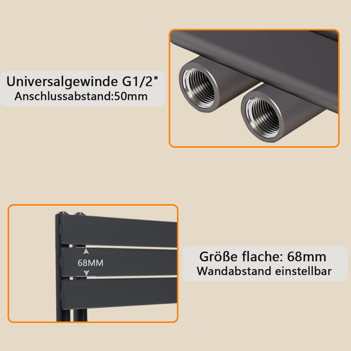 Badheizkörper 1540x500mm Anthrazit Handtuchhalter Flach Seitenanschluss 688W