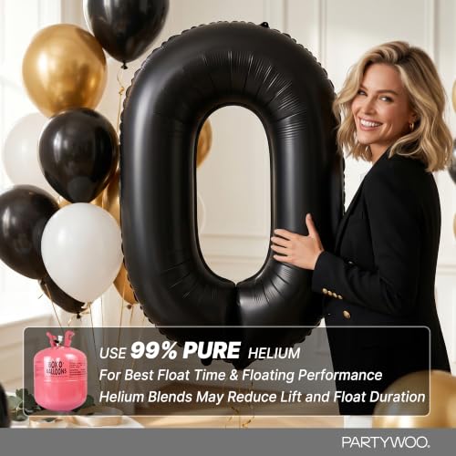 Image of PartyWoo Black Number 0 Balloon 40 Inch 25pcs Black Foil Star White Gold