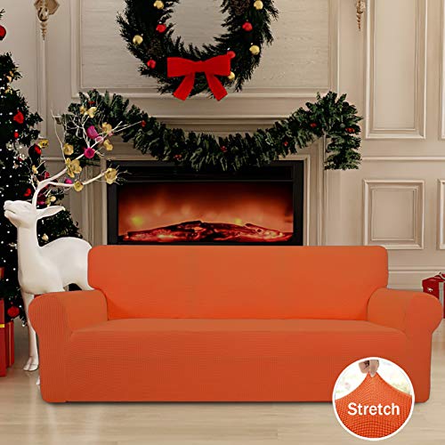 Image of Easy-Going Stretch Oversized Sofa Slipcover 1-Piece Sofa Cover Furniture Protector Couch Soft with Elastic Bottom for Kids, Polyester Spandex Jacquard Fabric Small Checks Orange