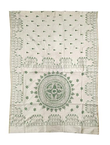 Image of SHRISTI CLOTHINGS Women's Hand Embroidered Cotton Silk Kantha Stitch Saree with Blouse Piece (SB420324 TWD81)