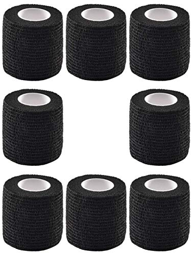 8Pcs Tattoo Grip Cover Elástico Impermeable Autoadhesivo Cinta de vendaje Adherente Envoltura para máquina de tatuaje Accesorios de agarre Suministros de tatuaje y cinta para muñeca de dedo, Negro