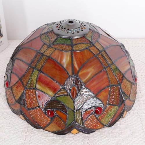 Image of 12 Inch Tiffany Stained Glass Lamp Shade Replacement Only (Red) | Stained Glass Style Lampshade with Cap fit for Table lamp Pendant Light Ceiling Fixture