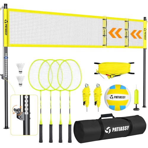 Volleyball Badminton Net Set Combo for Backyard Beach, 2-in-1 Adjustable