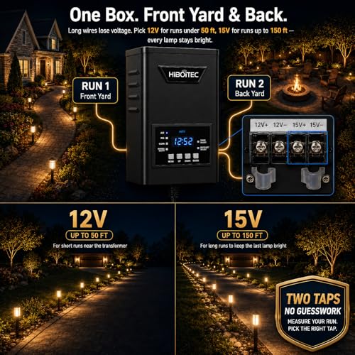 Image of HIBOITEC 400W Low Voltage Landscape Transformer with Photocell Sensor Timer | 120V AC to 12V /15V AC Outdoor Lighting Transformer for Landscape Lighting Path Lights