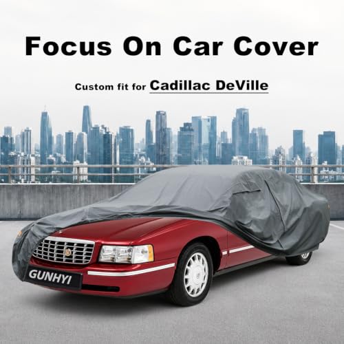 Image of GUNHYI Premium Car Cover Custom Fit Cadillac DeVille, 16 Layers Heavy Duty Car Cover Waterproof All Weather with Zipper Door for Sun Rain Snow Dust Uv Protection