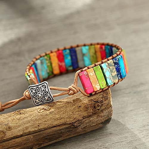 Image of Plumiss Women Boho Handmade Natural Stone Crystal Leather Bead Wrap Bracelets Collection