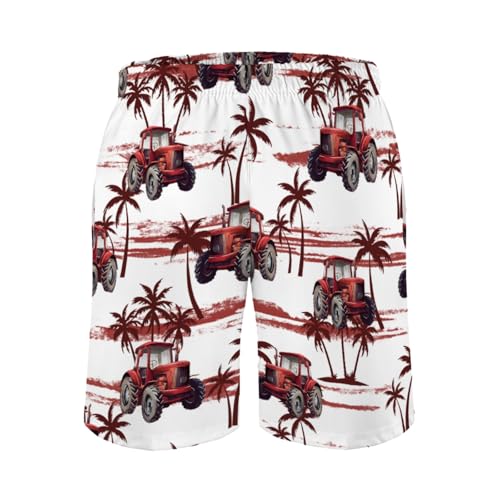 Vintage Tractors Coconut Trees Men's Swim Trunks Tropical Hawaiian Summer Board Shorts Bathing Pants with Pockets3