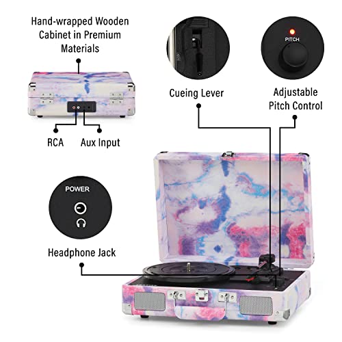 Image of Crosley CR8005F-TD Cruiser Plus Vintage 3-Speed Bluetooth in /Out Suitcase Vinyl Record Player Turntable, Tye-Dye