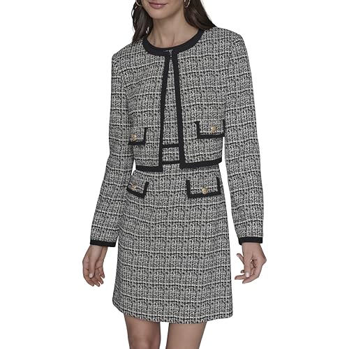 KARL LAGERFELD Women's Trim Piping Cropped Long Sleeve Jacket