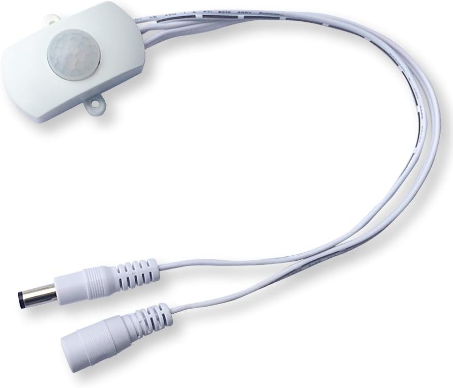 DC 6V-24V 5A PIR Motion Activated Body Sensor Switch with DC Cable for LED Strip Light (Rectangle(Without Light Sensor), White)