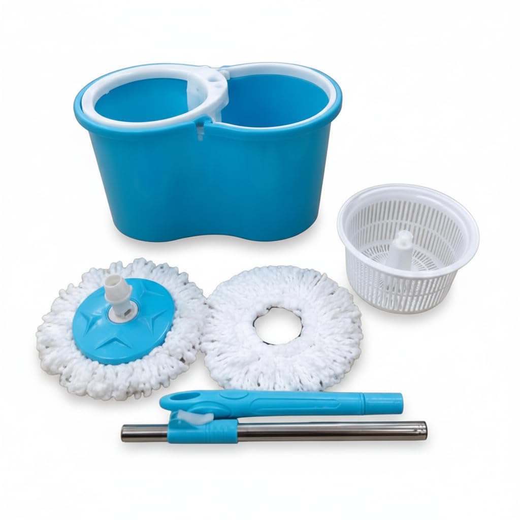 Spin Mop Bucket Set with 2 Microfiber Mop Heads | 360 Degree Rotating Floor Cleaning Mop with Stainless Steel Handle | Easy Wringing Cleaning System for Home Kitchen Bathroom and Office-picture-26