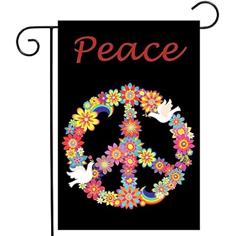 ShineSnow Love Peace Bird Flower Garden Yard Flag 12"x 18" Double Sided, Polyester Rainbow Celebrate Welcome House Flag Banners for Patio Lawn Outdoor Home Decor Cover