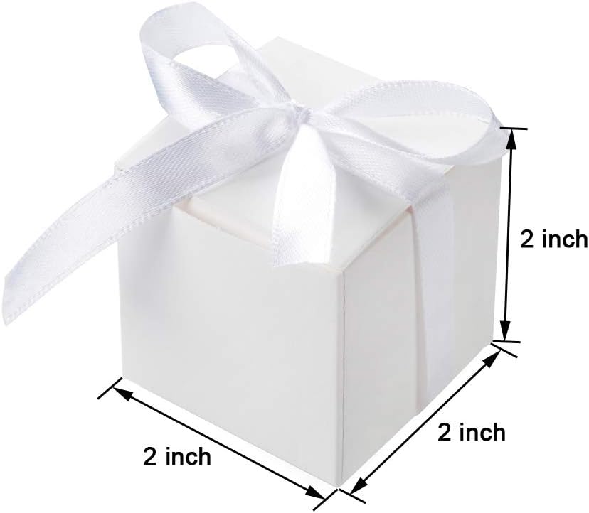 Product Deal AWELL White Gift Candy Box Bulk 2x2x2 inches with White Ribbon Party Favor Box,Pack of 50