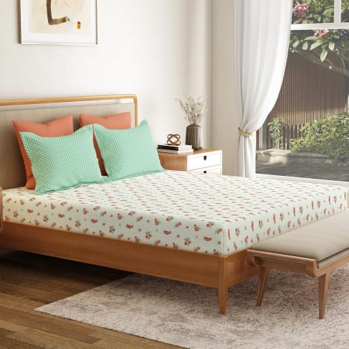 Image of Mytrident Bedsheet for Double Bed Queen Size |90 Inches x 100 Inches | Little Bloom Green