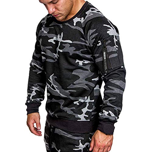 MEIbax Otoño e Invierno Moda Camuflaje Impresión Sudaderas Manga Larga Hombre Ocio Suelto Jersey Pullover Abrigo Hombre Camisetas Tops