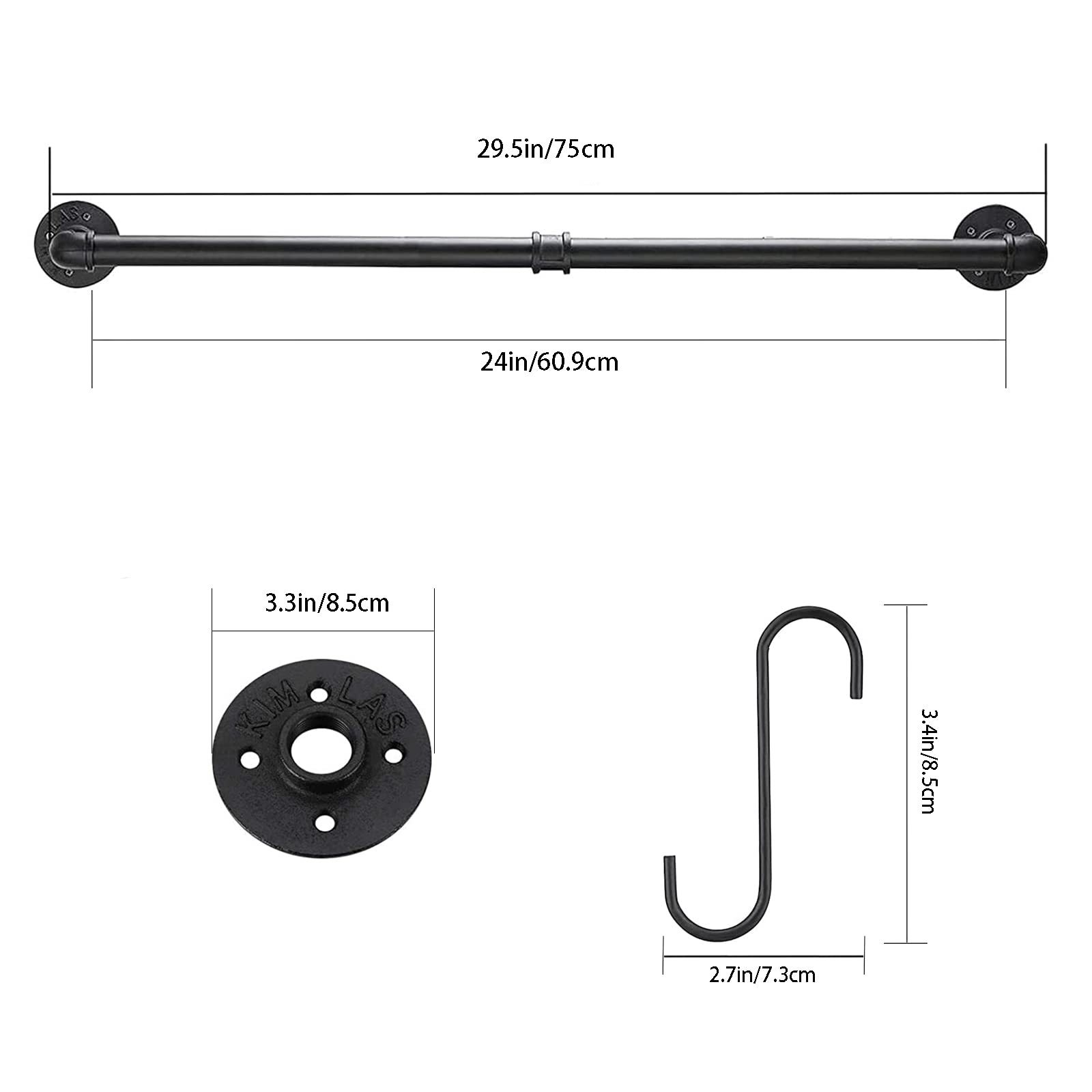24 Inch Industrial Pipe Towel Bar, Elibbren Bathroom Hardware Towel Bar Accessory, DIY Wall Mount Bath Towel Rack Holder, 1 Pack