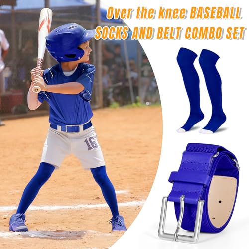 Image of XZQTIVE Baseball Socks and Belt Combo,Over the Knee Softball Socks and Belt,Knee High Football Socks for Kids Youth Adults