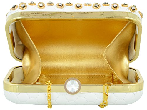 Image of TOOBA Handicraft Women's Embroidered Clutch Purse | Designer Handbag with Golden Floral & Pearl Work | Wedding, Cocktail, Party & Bridal Gift Bag for Women & Girls