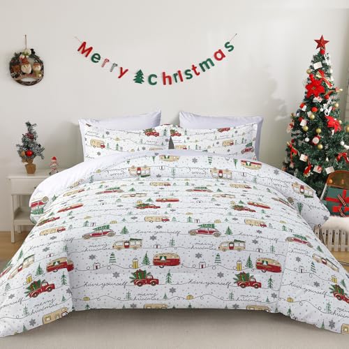 WONGS BEDDING Weihnachts Bettwäsche 135x200 2 Teilig, Weihnachtstruck...
