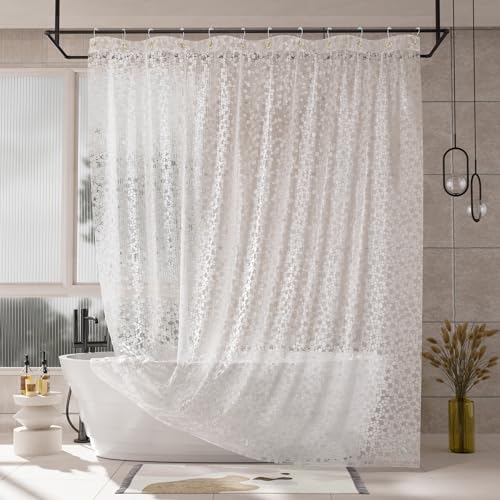 Image of AmazerBath Heavy Duty Shower Curtain Liner, 100% EVA Clear Shower Curtain and Liner 2-in-1, 72x72 Luxury Plastic Weighted Bathroom Cobble Shower Liner, 12 Rustproof Grommets & 3 Heavyweight Stones