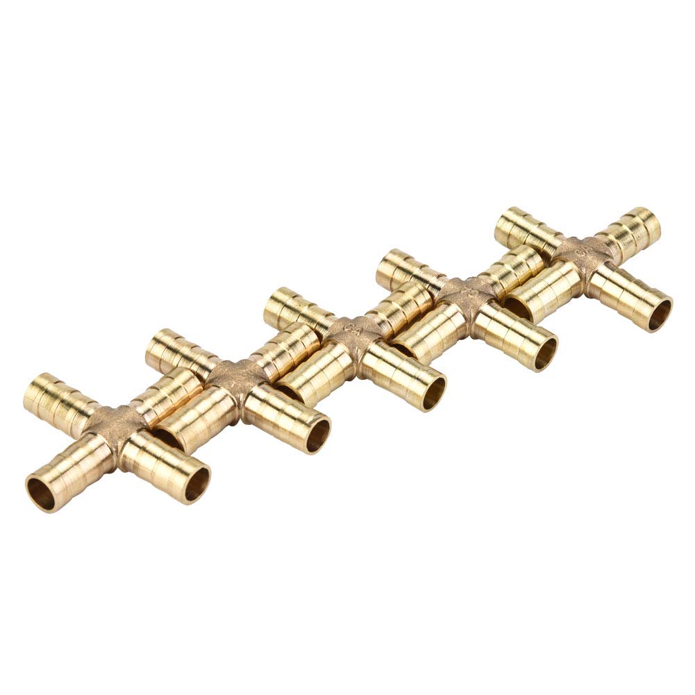 Yyntlort #-03 5Pcs Brass Cross 4 Way Hose Joiner Fittings Barbed Connector For Air Water Oil Gas Fuel (10Mm)