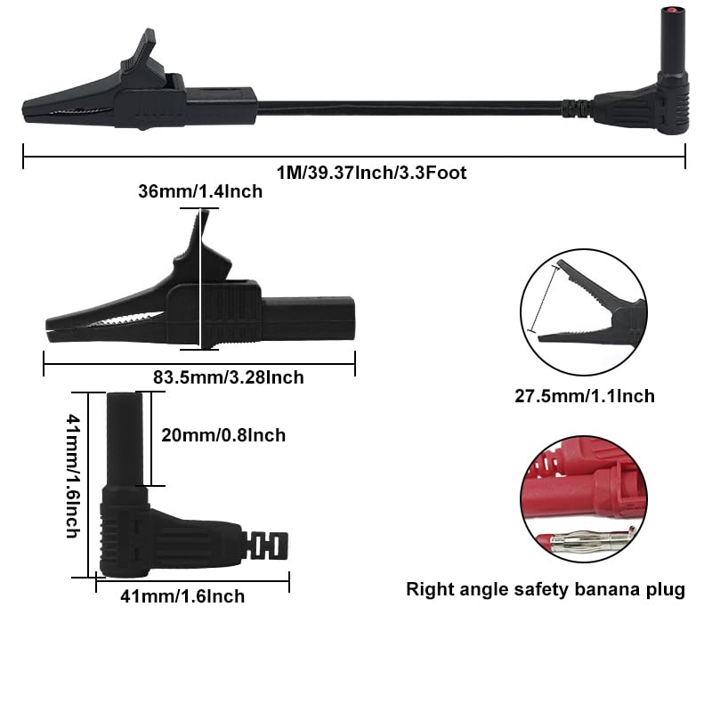 Heavy Duty Alligator Clips Test Leads for Multimeter & Voltmeter - Large Gator Test Lead with Insulated Clamps - Alligator Clips Electrical Testing, Automotive Circuits,Banana Plug Meter Leads, 3-Foot - Image 2
