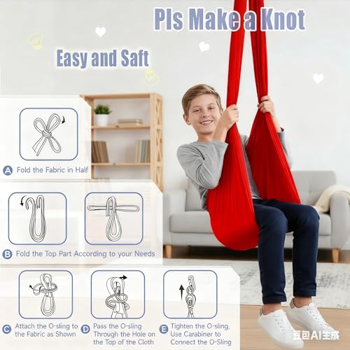 Image of Sensory Swing for Kids & Adults, Therapy Swing with 360 Swivel Hanger Kit for Autism, ADHD, SPD, Snuggle Swing Holds up to 300lbs has a Calming Effect on Children with Sensory Needs (Red)