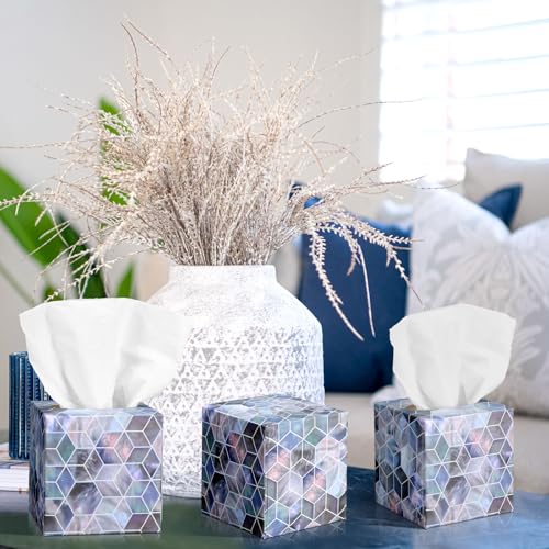 Image of Fourluoo 12 Pack Facial Tissues Cube Boxes 600 Sheets 3 Ply Square Design