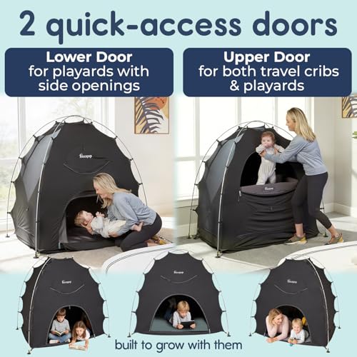 Image of Hiccapop Daydreamer Blackout Tent for Pack and Play, Patented Portable Crib Tent, Blackout Canopy Crib Cover, Sleep Pod for Kids