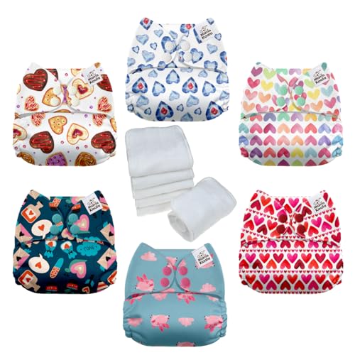 Image of Mama Koala 1.0 Cloth Diapers for Babies, 6 Pack with 6 Microfiber Cloth Diaper Inserts - One Size Washable and Reusable Pocket Diapers for Newborns and Toddlers - N113