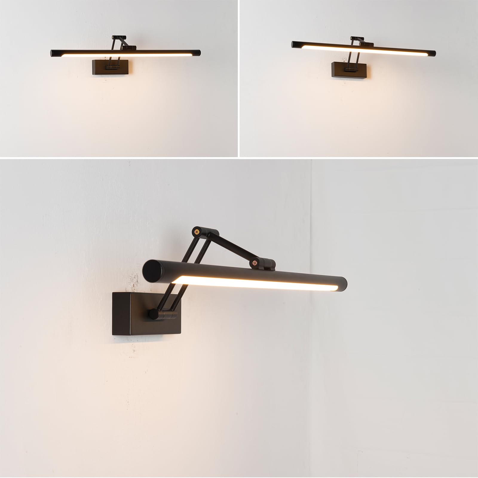 Alpinaluz Aplique LED para Cuadros 60 cm 12W en Aluminio Negro – Brazo Doble Articulado Orientable en 3 Ejes, Luz Cálida 2800K, Diseño Moderno Elegante para Iluminación Interior en Estudio y Hogar
