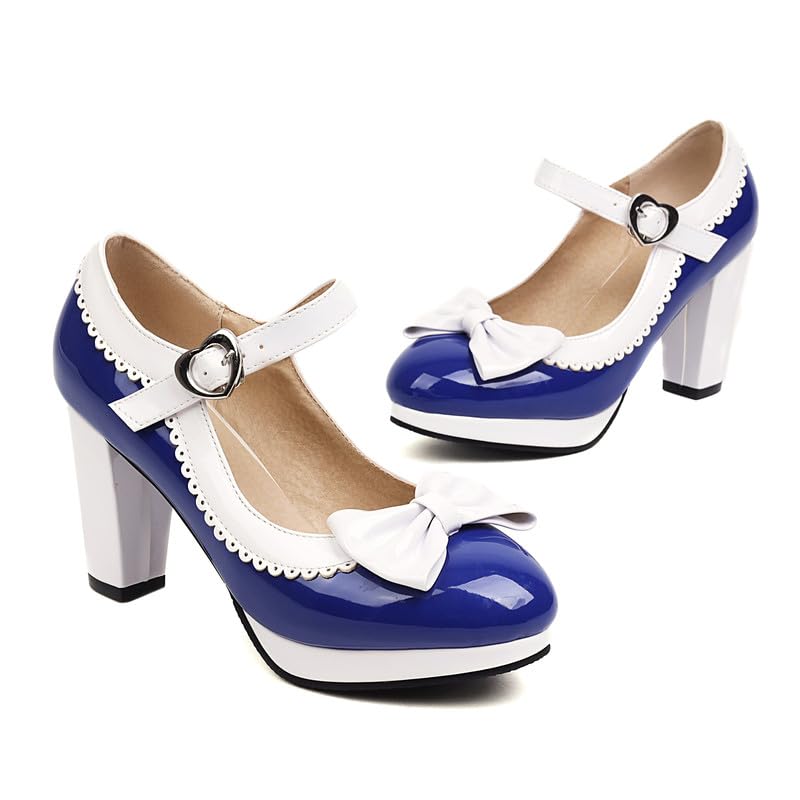 SEIFIN Women's Cute Mary Jane Shoes Sweet Vintage Chunky High Block Heel Women Pumps with Bow and Ankle Strap Cosplay Rockabilly Kawaii Marriage Dress Shoes2