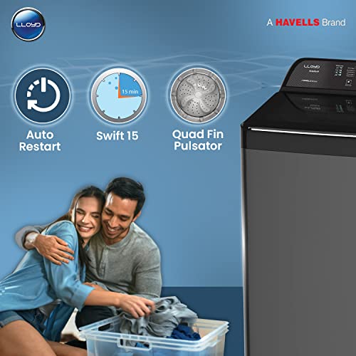 Image of Havells-Lloyd 8.0 Kg Fully Automatic Top Load Washing Machine GLWMT80GMBNE, Mid Black, 8 i-sense technology